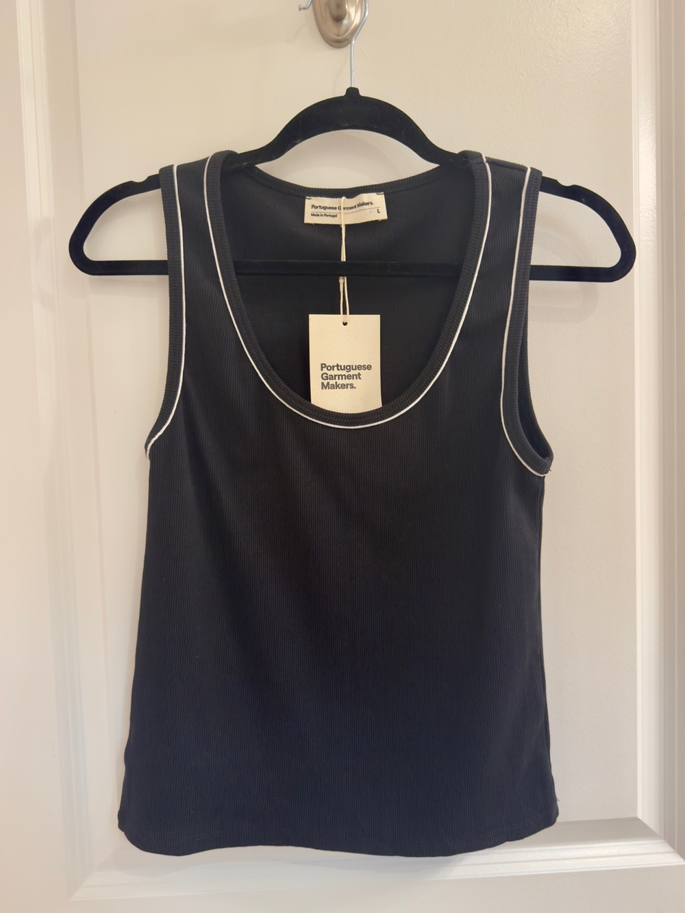 Portuguese Garment Makers Black Ribbed Tank with White Trim